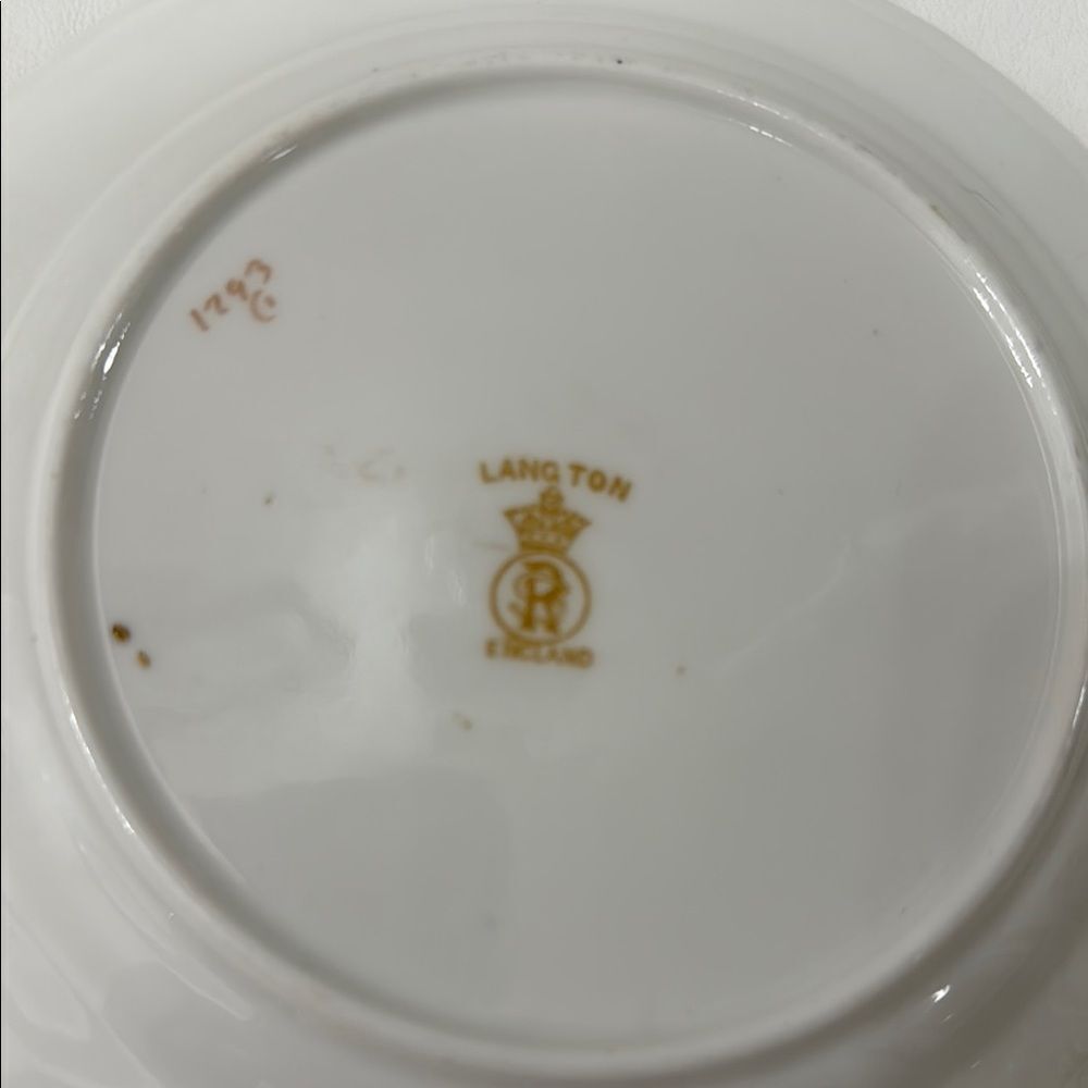 Langton England Elegant White Gold Pink 7 In Saucer 8 Oz Tea Cup 1793 Porcelain - Picture 10 of 12